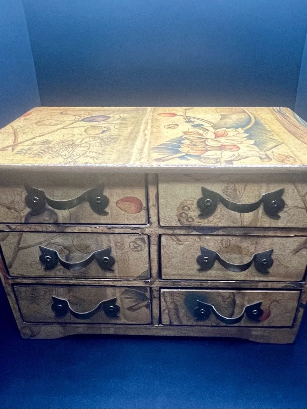 Mikasa Floral 6 Drawer Jewelry Box Wooden Tabletop Storage Chest Cottage Decor